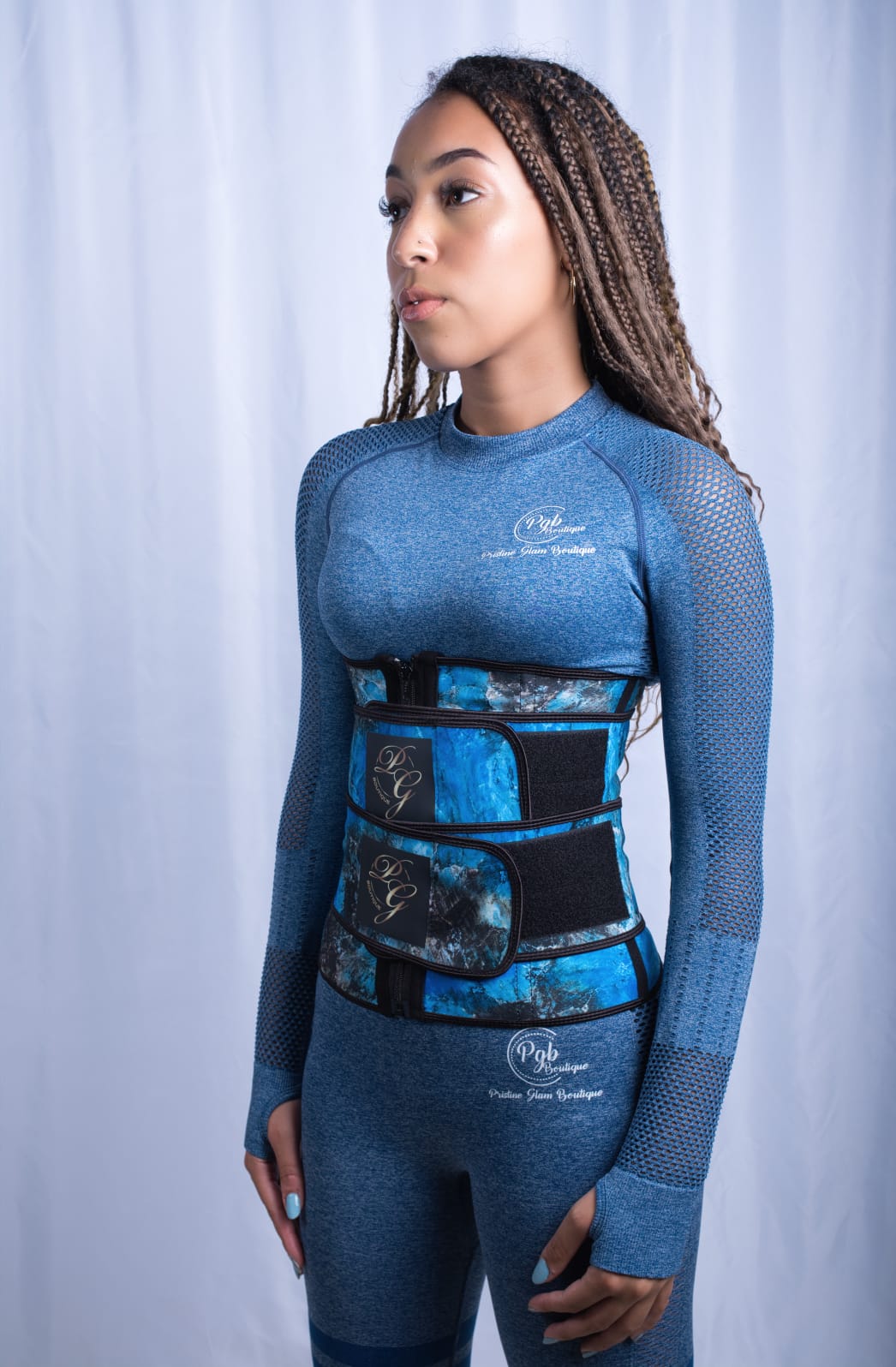 Blue Pattern Latex Double Belt Waist Trimmer – Pristine Glam